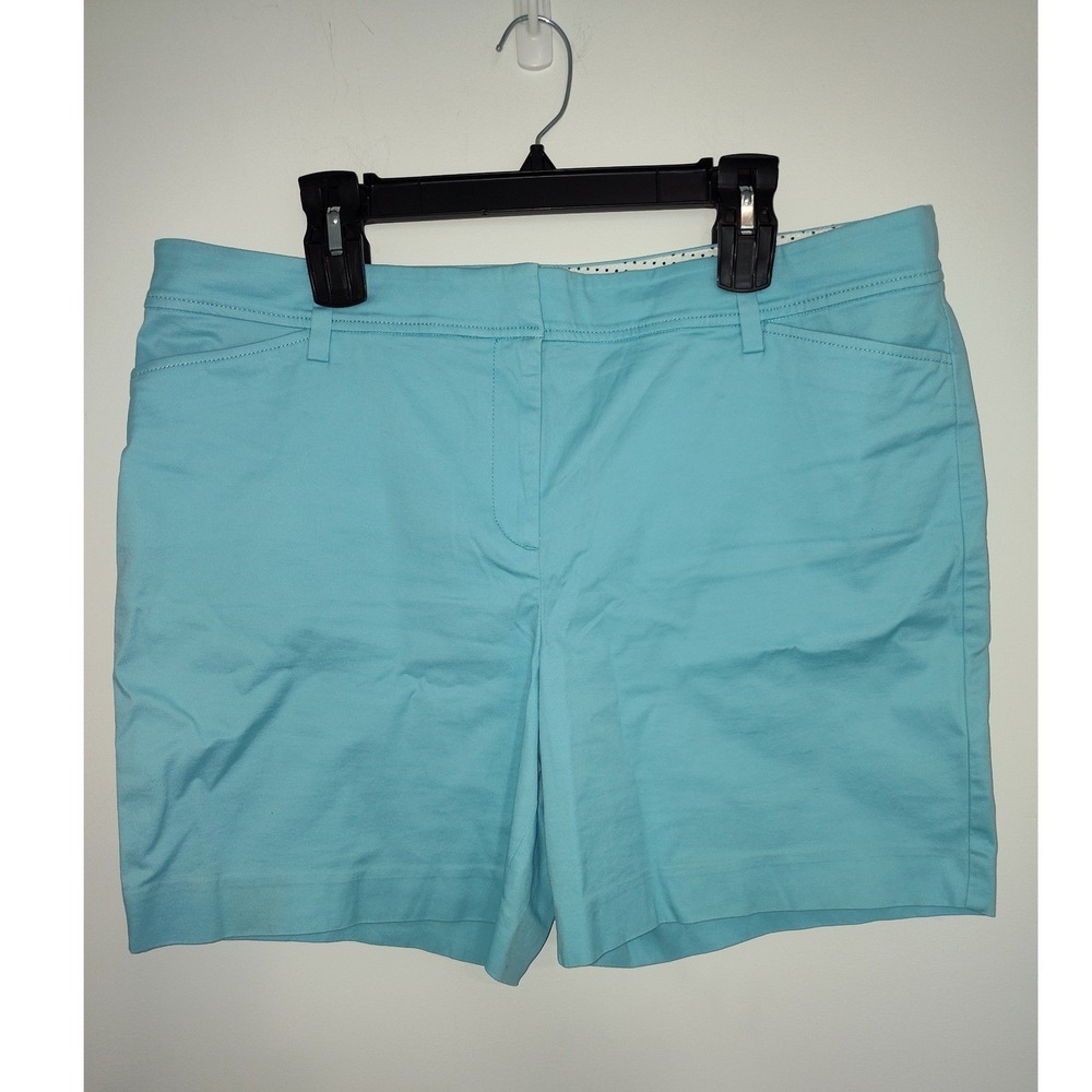 Talbots Perfect Short 7 Inch Turquoise Blue Cotton Blend Chino Shorts Womens 16